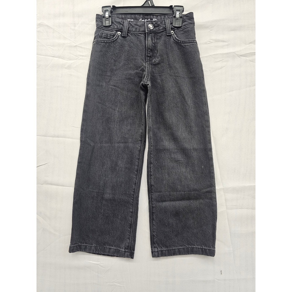 Cat & Jack Girls Wide Leg Jeans Washed Black Denim‎ Size 6 Recycled Cotton